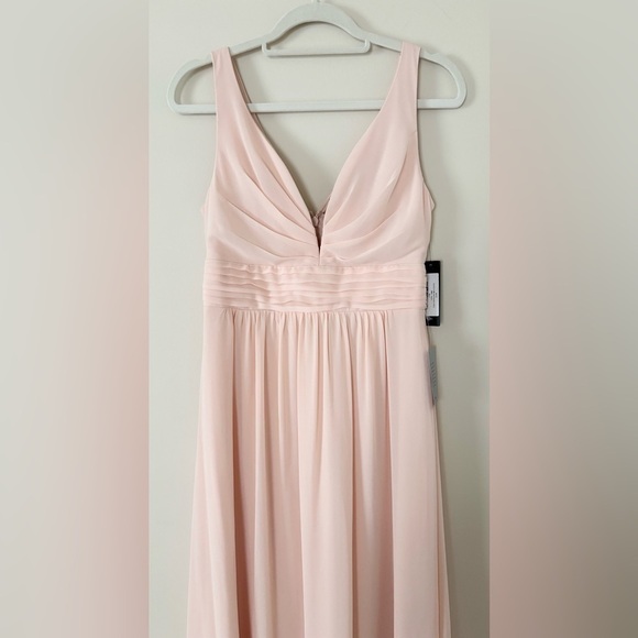 NWT Lulu’s Blush Ruched A-Line Chiffon V-Neck Maxi Dress - Picture 1 of 11